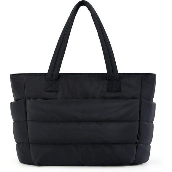 Women Black Lightweight Puffy Tote Bag for Travel Beach Gym With Multi-pocket - Picture 1 of 7